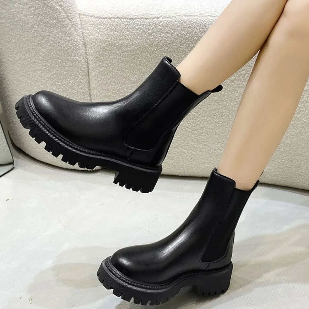 Women's Chunky-Sole Slip-On Chelsea Ankle Boots