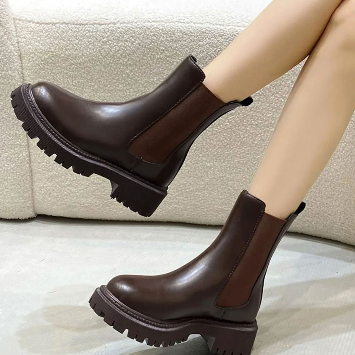 Women's Chunky-Sole Slip-On Chelsea Ankle Boots
