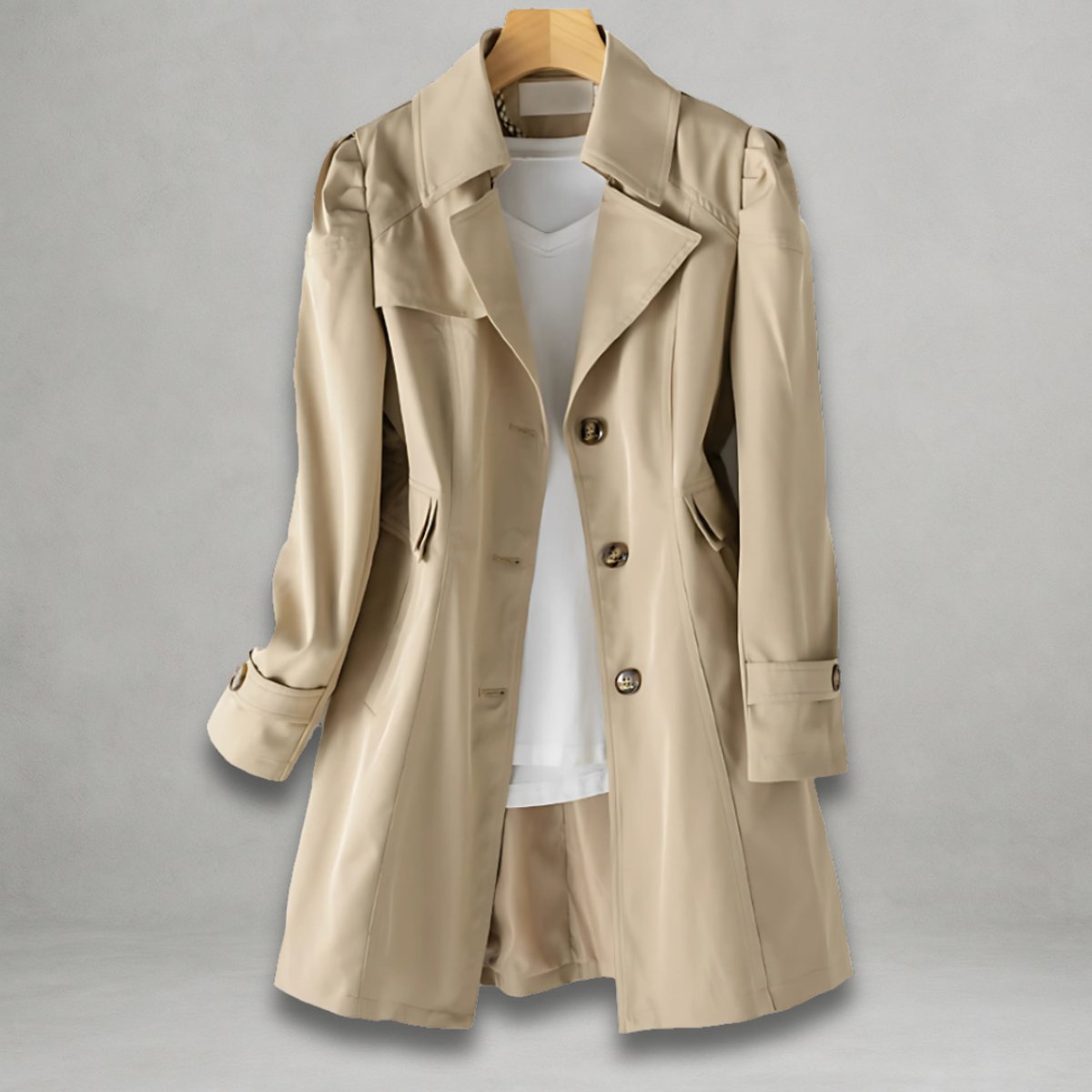 Women's Classic Belted Trench Coat Single-Breasted Longline - Khaki