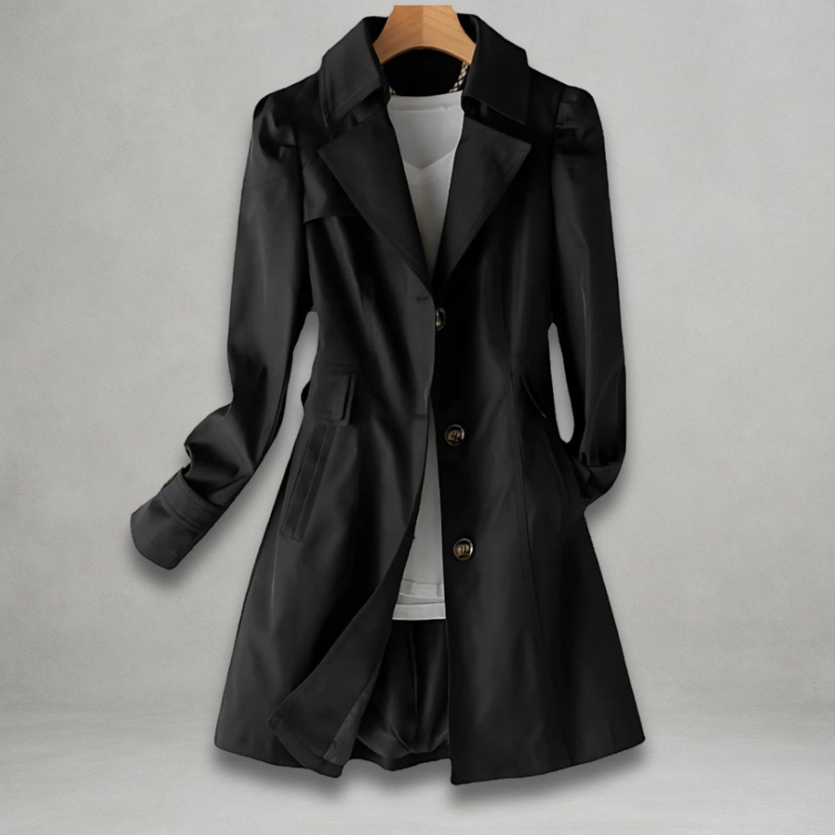 Women's Classic Belted Trench Coat Single-Breasted Longline - Black