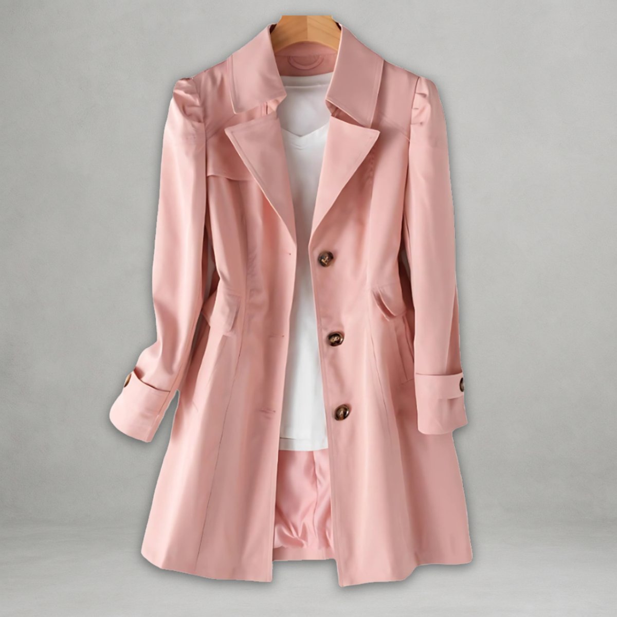 Women's Classic Belted Trench Coat Single-Breasted Longline - Pink