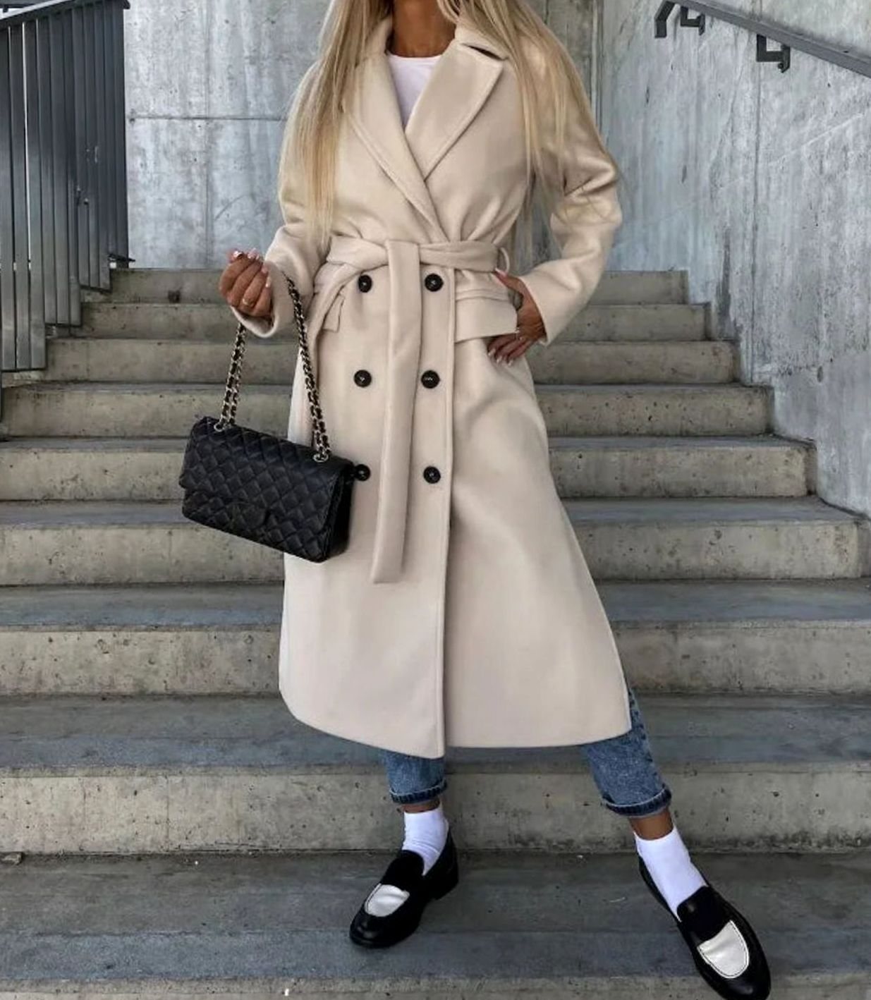 Women's Classic Long Double-Breasted Trench Coat - Khaki