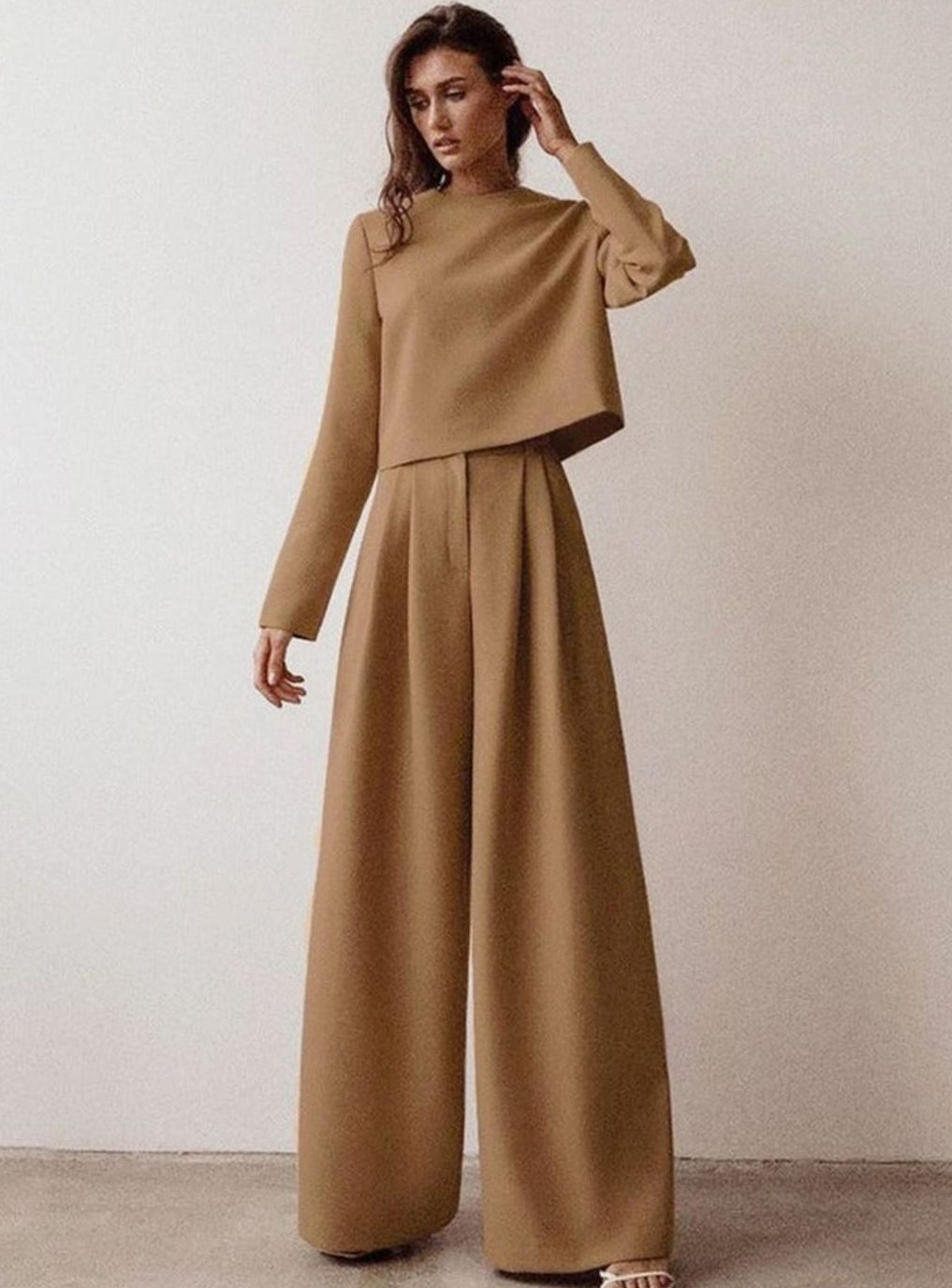 Women's Classic Wide-Leg Palazzo Two-Piece Set - Khaki (last items)