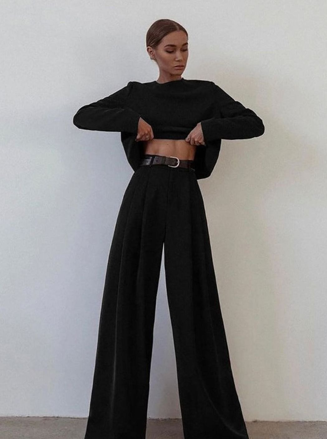 Women's Classic Wide-Leg Palazzo Two-Piece Set - Black