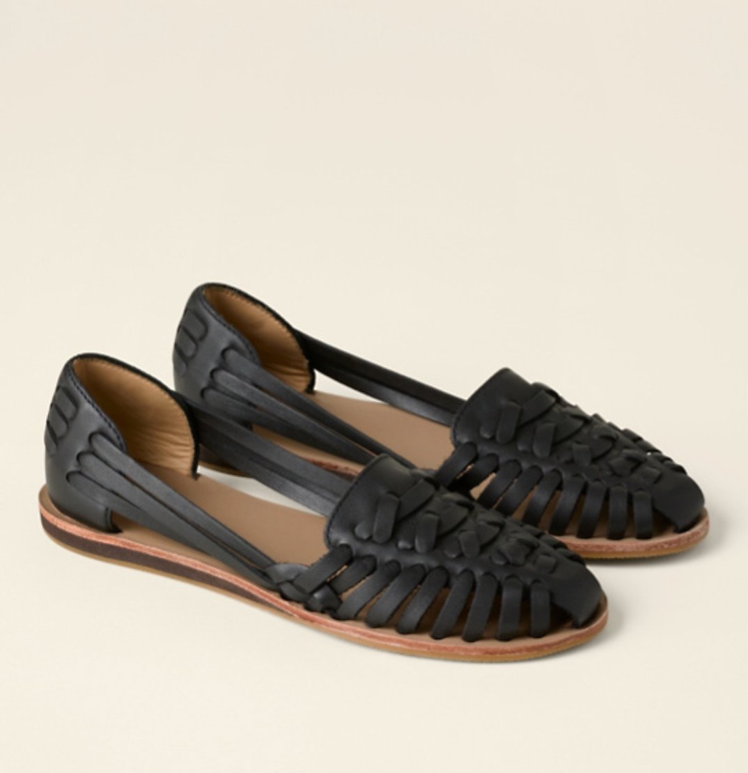 Women's Closed-Toe Woven Leather Slip-On Flat Sandals - Black