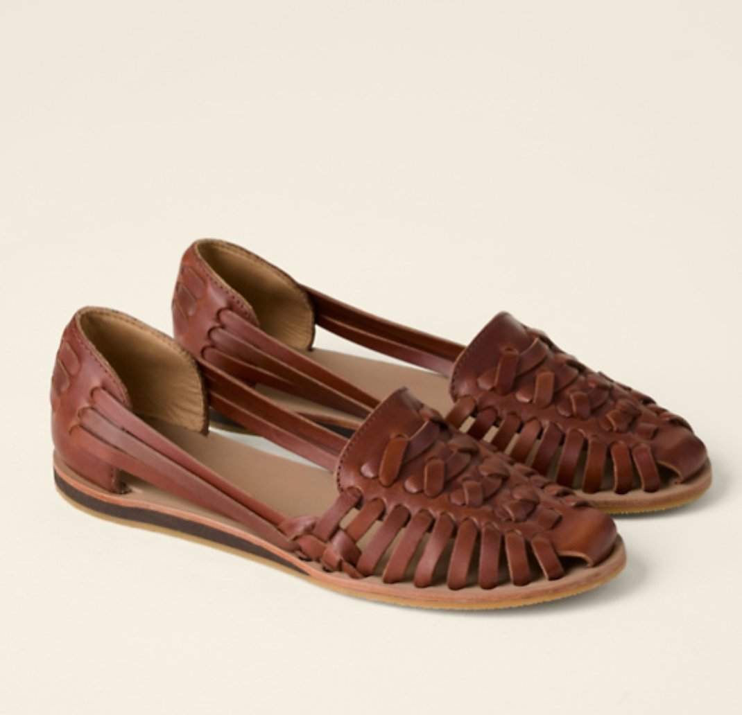 Women's Closed-Toe Woven Leather Slip-On Flat Sandals - Brown