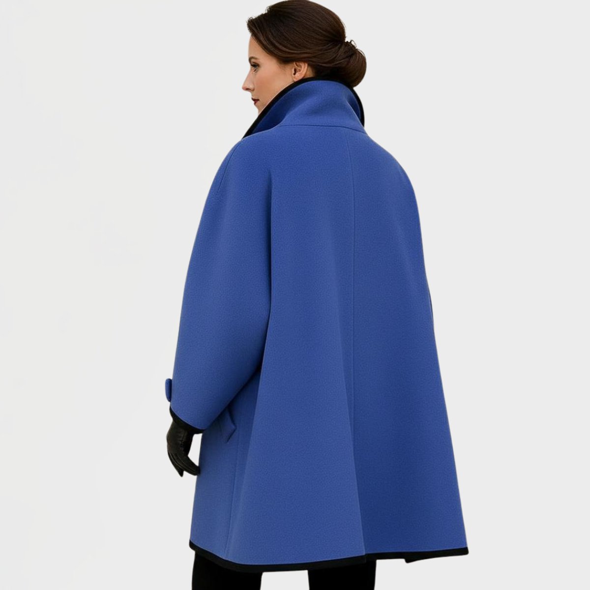 Women's Coat Oversized Wool-Blend Contrast-Trim Swing Coat