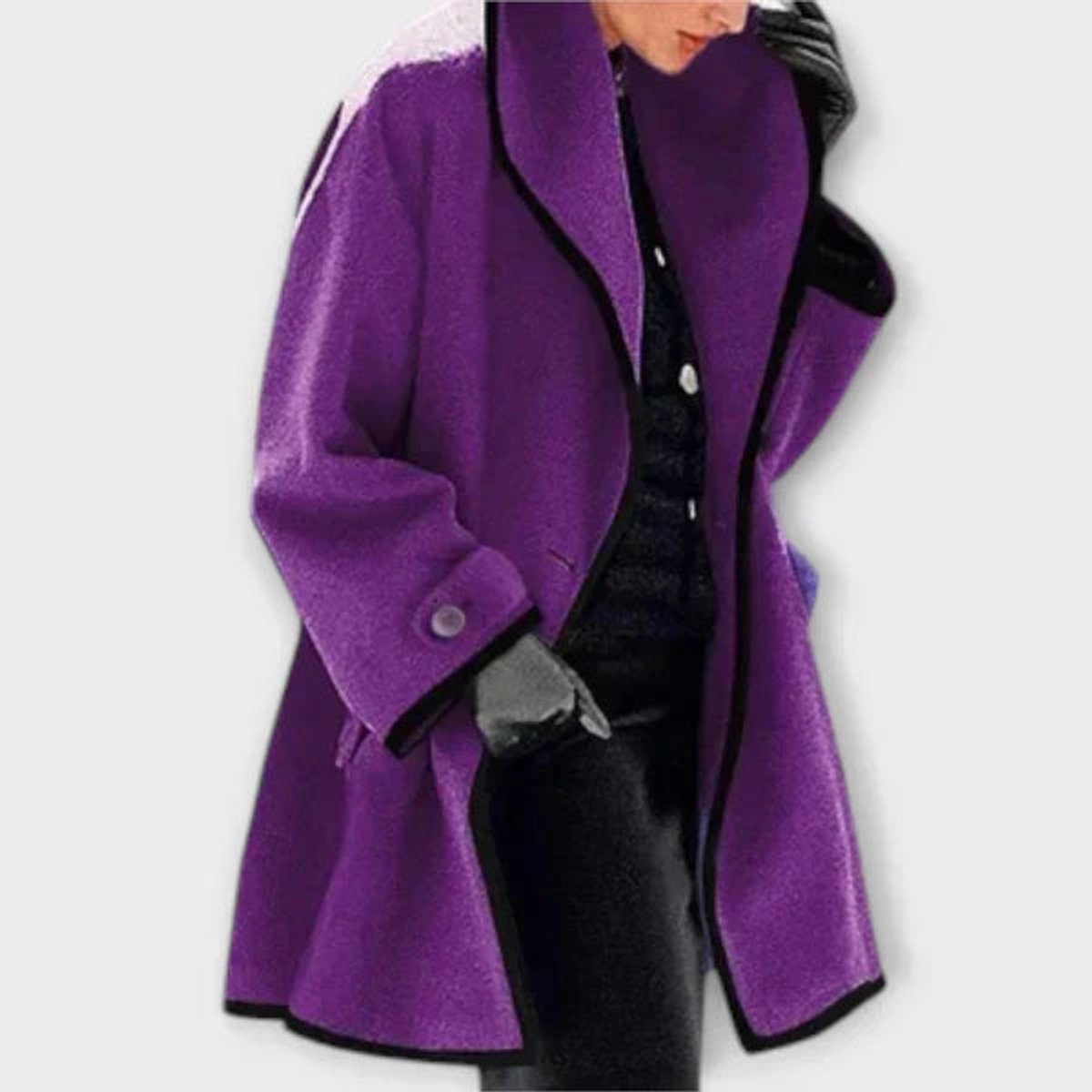Women's Coat Oversized Wool-Blend Contrast-Trim Swing Coat - Lilac