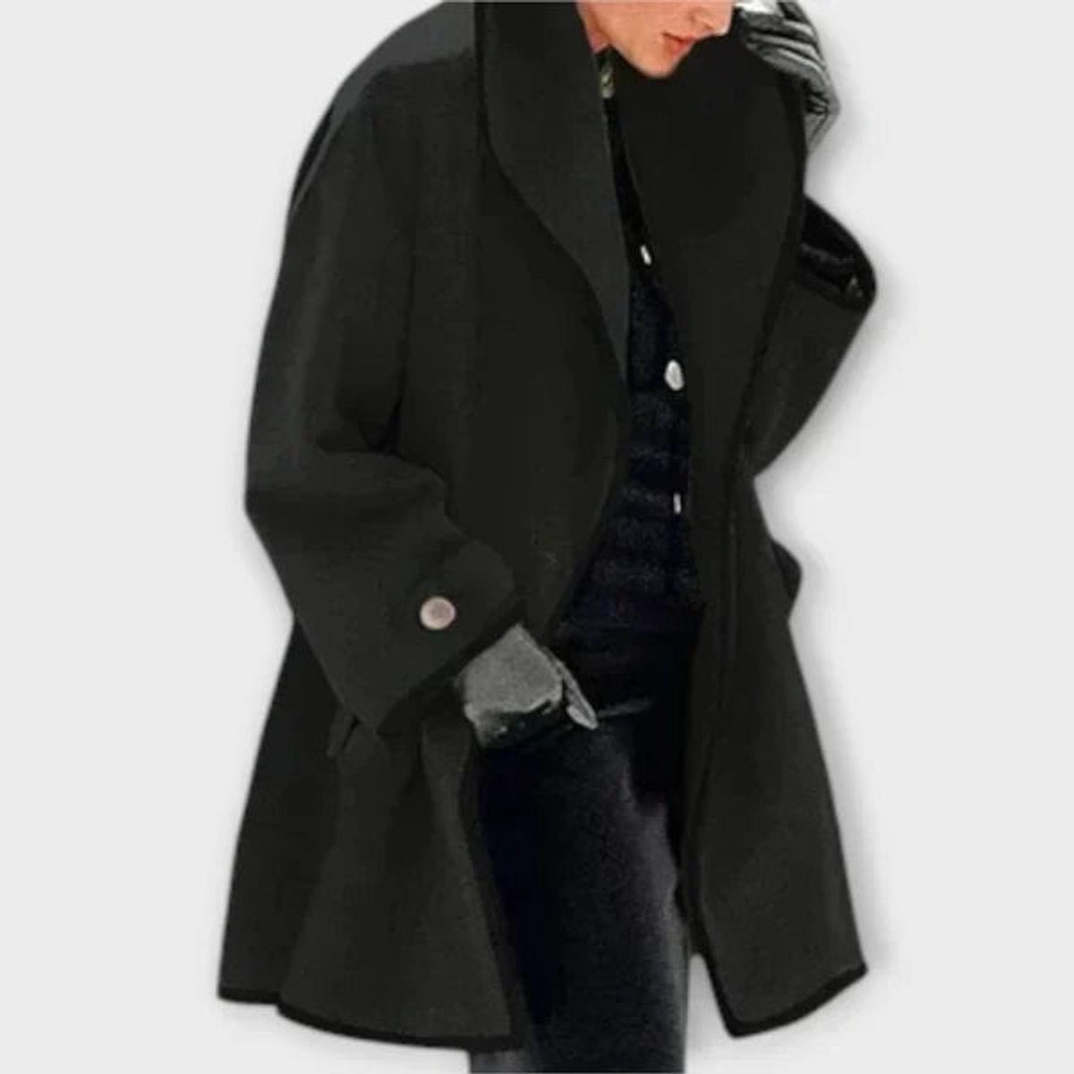Women's Coat Oversized Wool-Blend Contrast-Trim Swing Coat - Black