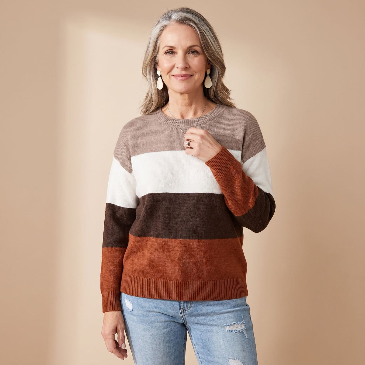 Women's Colorblock Long-Sleeve Knit Jumper Sweater - Red