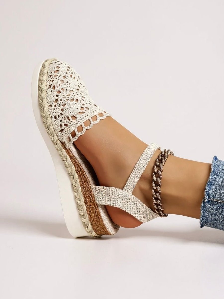Women's Comfortable Sandals Boho Crochet Flatform Espadrille Ankle Strap