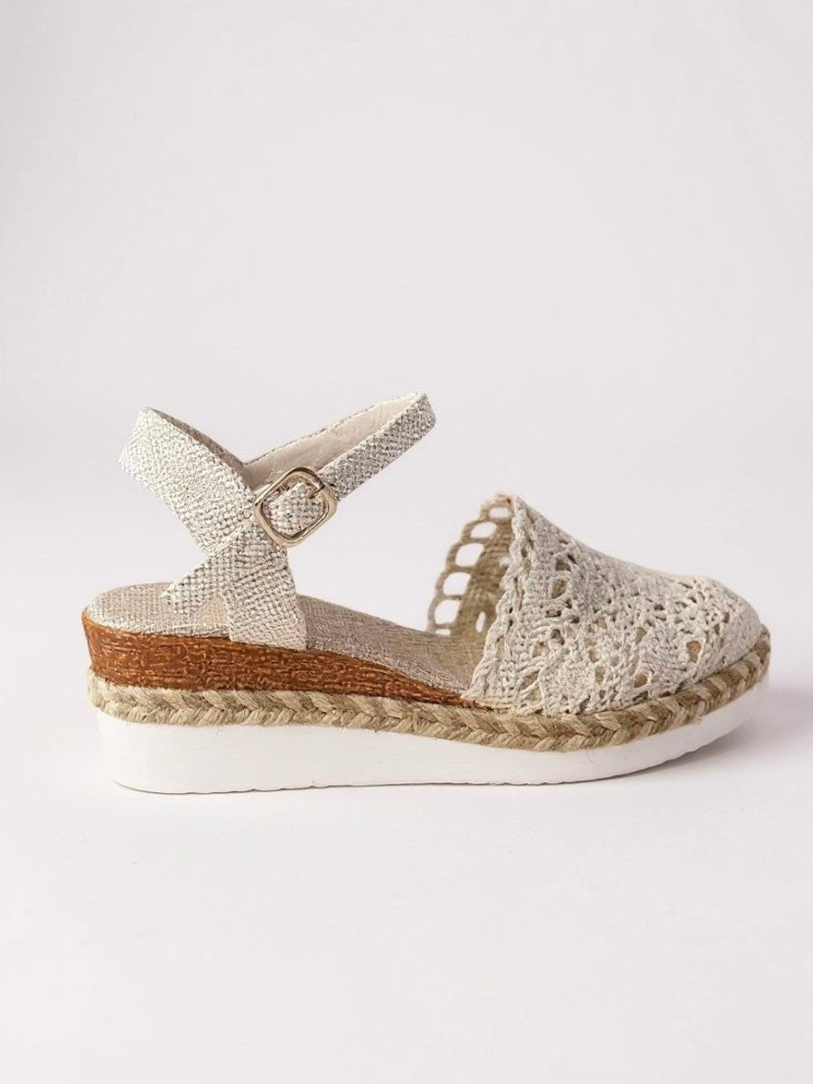 Women's Comfortable Sandals Boho Crochet Flatform Espadrille Ankle Strap