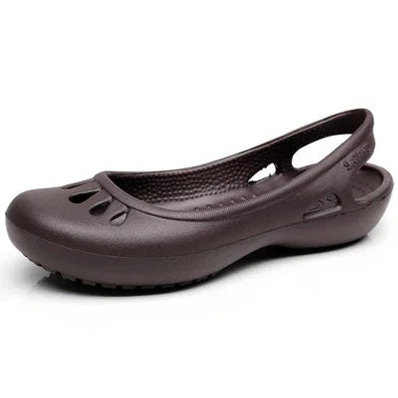 Women's Comfortable Sandals Lightweight Jelly Slingback Flats Cut-Out - Coffee