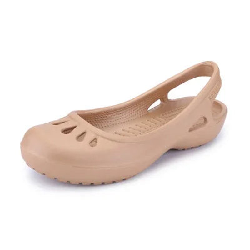 Women's Comfortable Sandals Lightweight Jelly Slingback Flats Cut-Out - Khaki