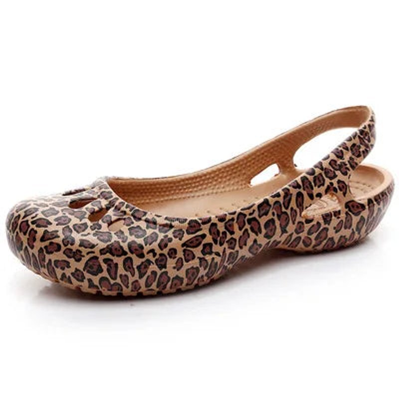 Women's Comfortable Sandals Lightweight Jelly Slingback Flats Cut-Out - Leopard
