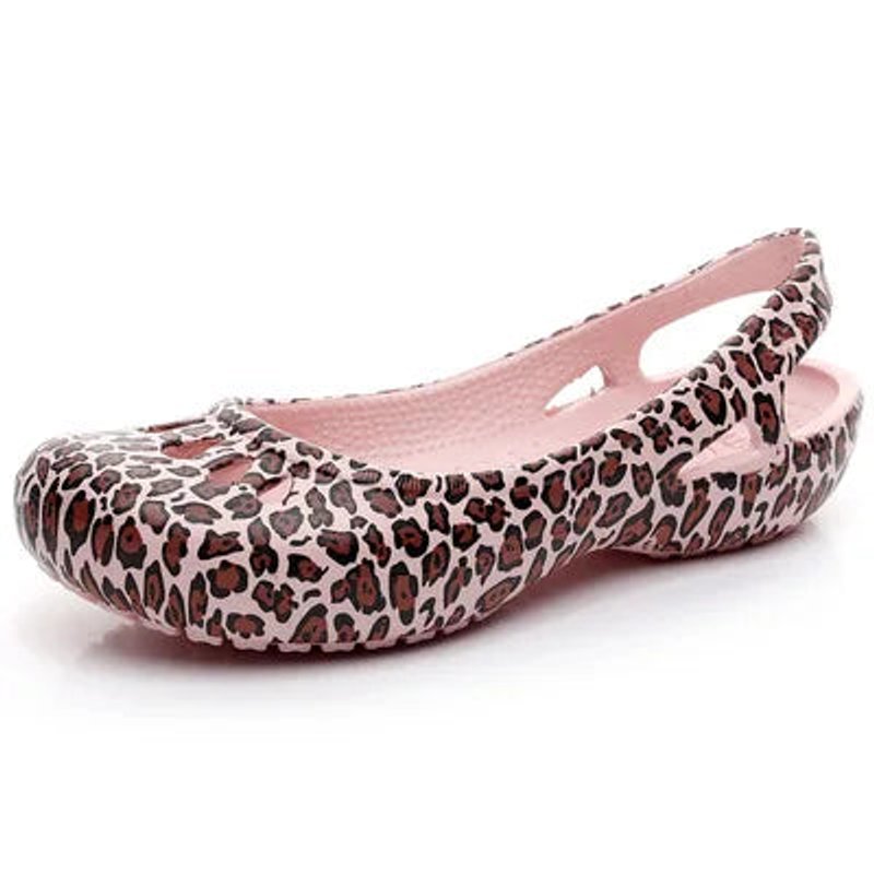 Women's Comfortable Sandals Lightweight Jelly Slingback Flats Cut-Out - Leopard Print Pink