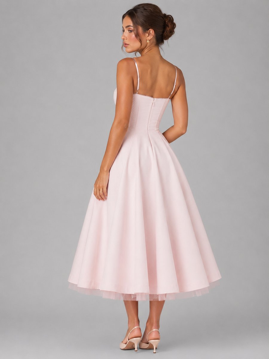 Women's Corset Sweetheart Midi Dress Full Pleated Skirt
