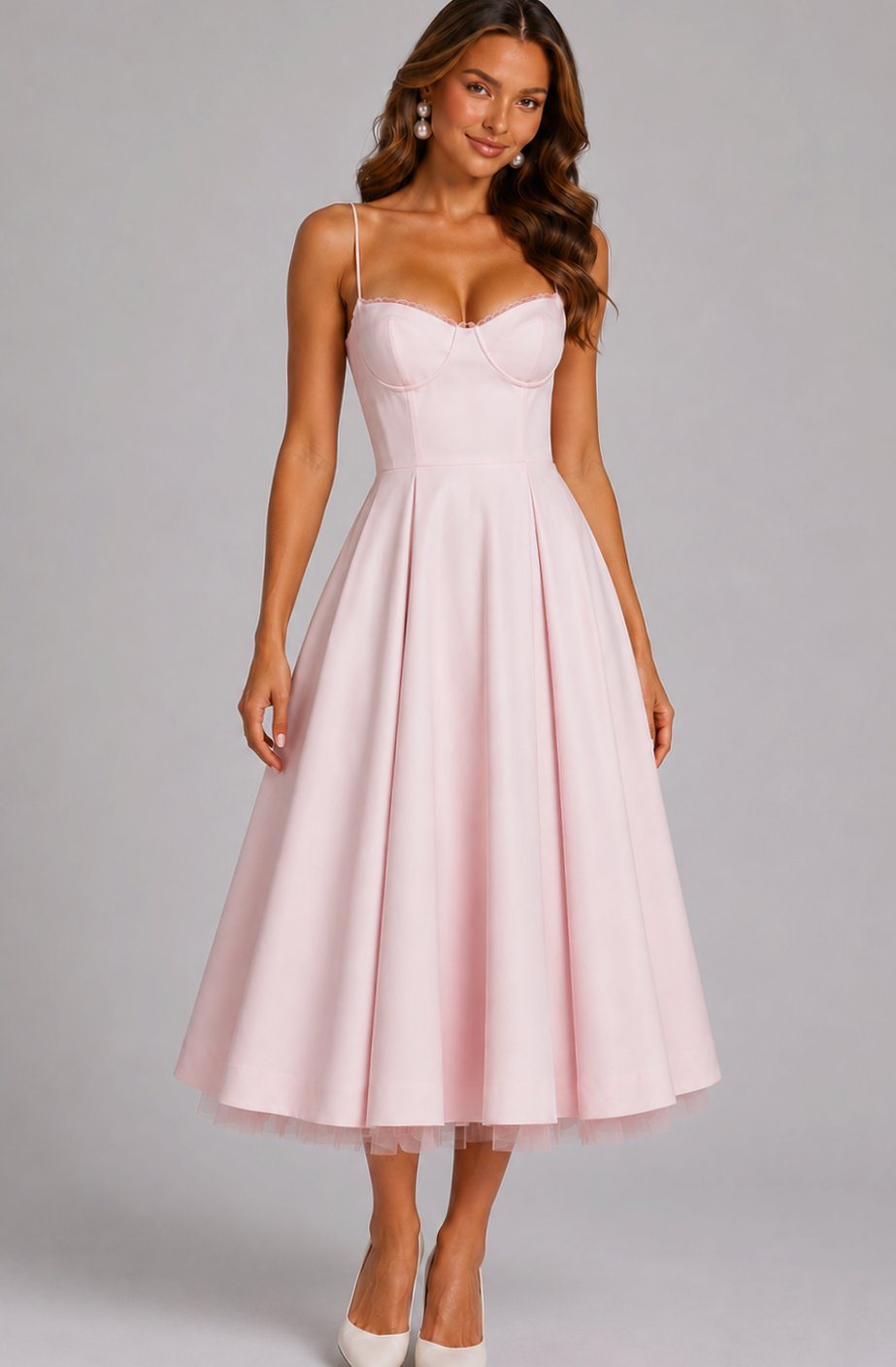 Women's Corset Sweetheart Spaghetti Strap Midi Wedding Guest Dress
