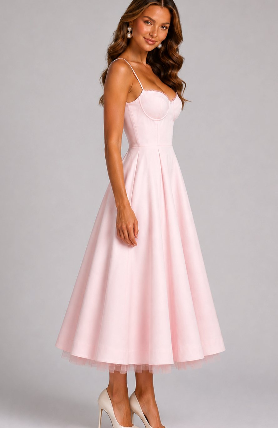 Women's Corset Sweetheart Spaghetti Strap Midi Wedding Guest Dress