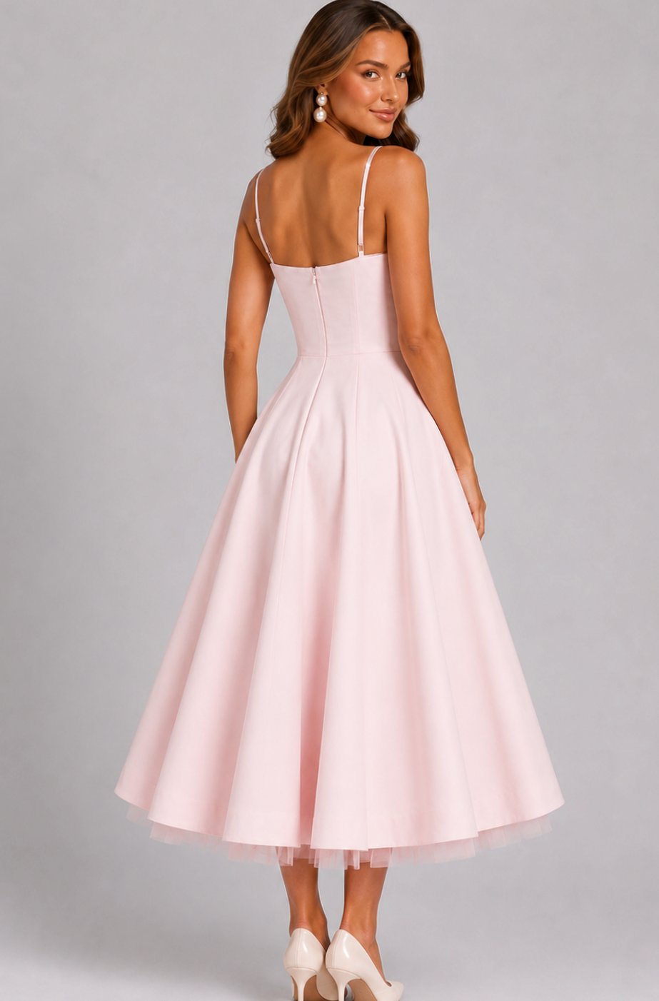 Women's Corset Sweetheart Spaghetti Strap Midi Wedding Guest Dress