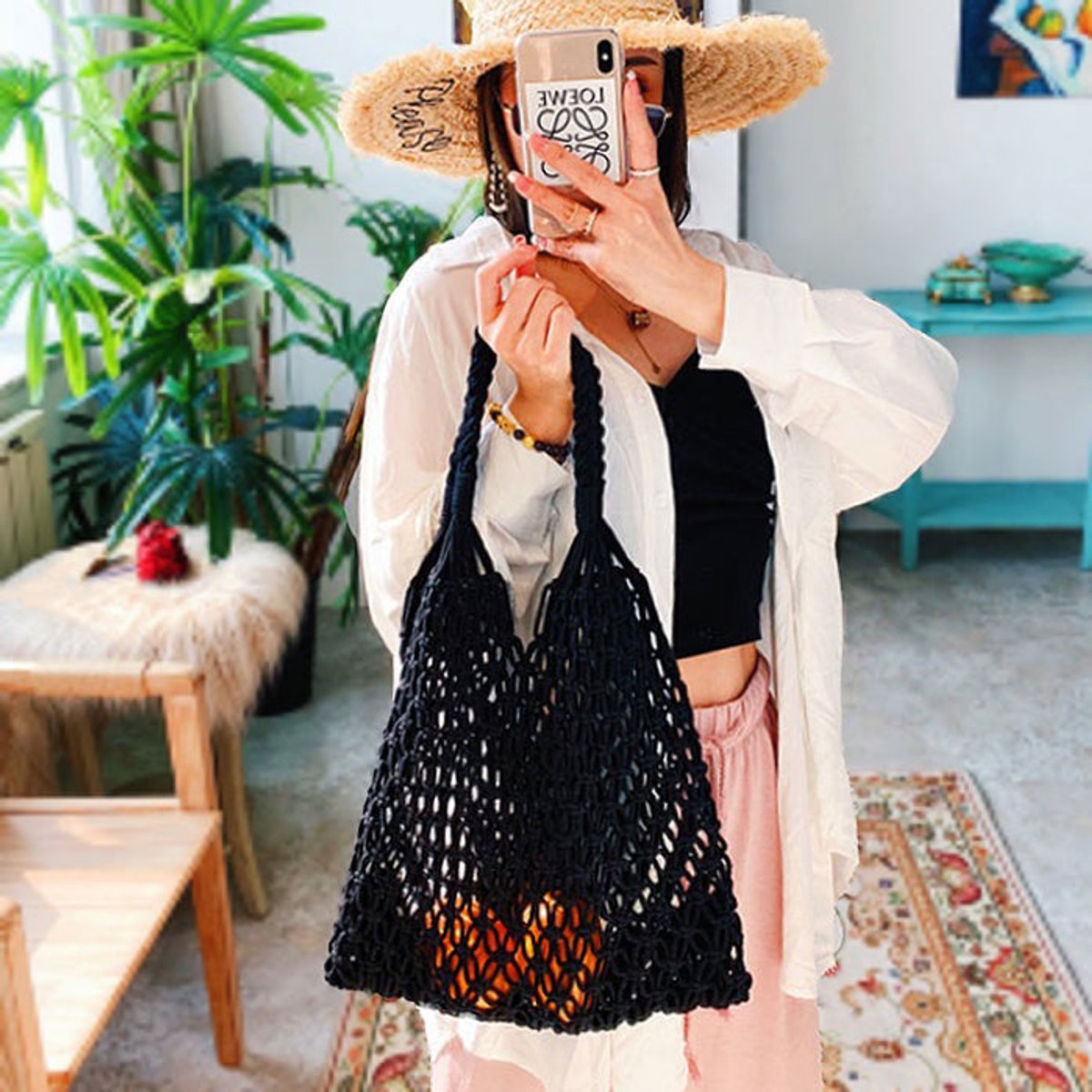Women's Cotton Macrame Handwoven Net Tote Bag