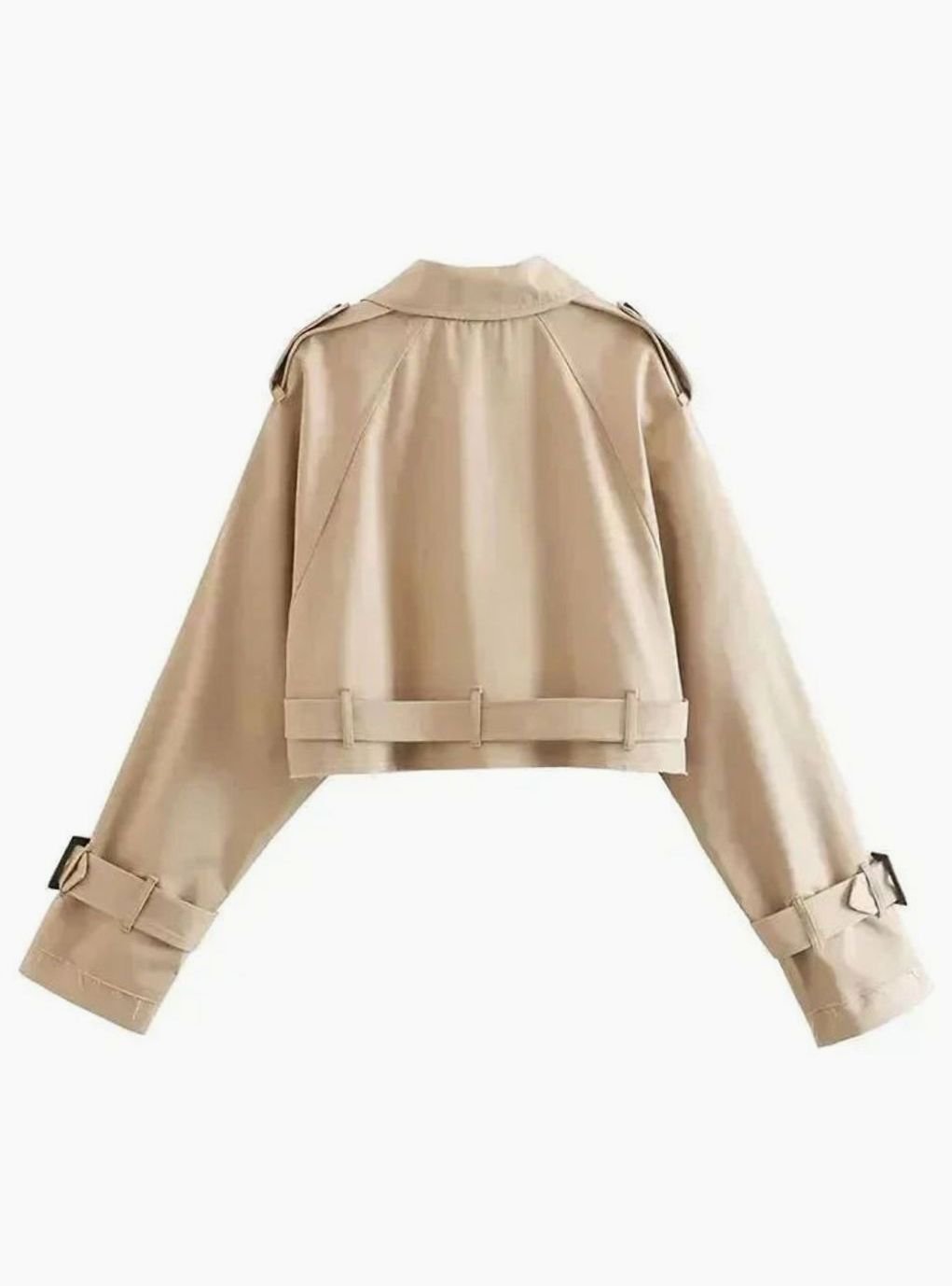 Women's Cropped Beige Long-Sleeve Trench Coat