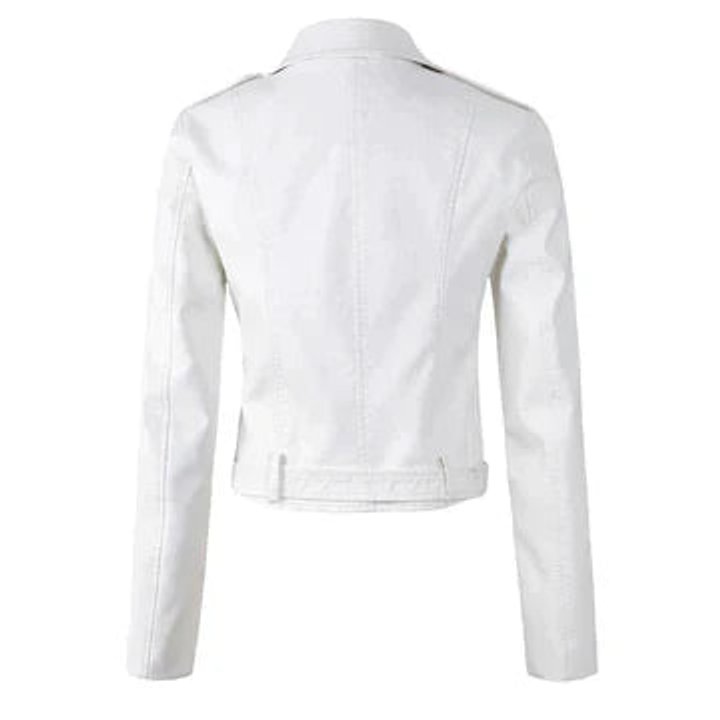Women's Cropped Biker Faux Leather Jacket Belted Moto Style