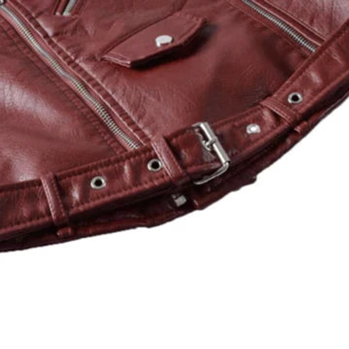 Women's Cropped Biker Faux Leather Jacket Belted Moto Style