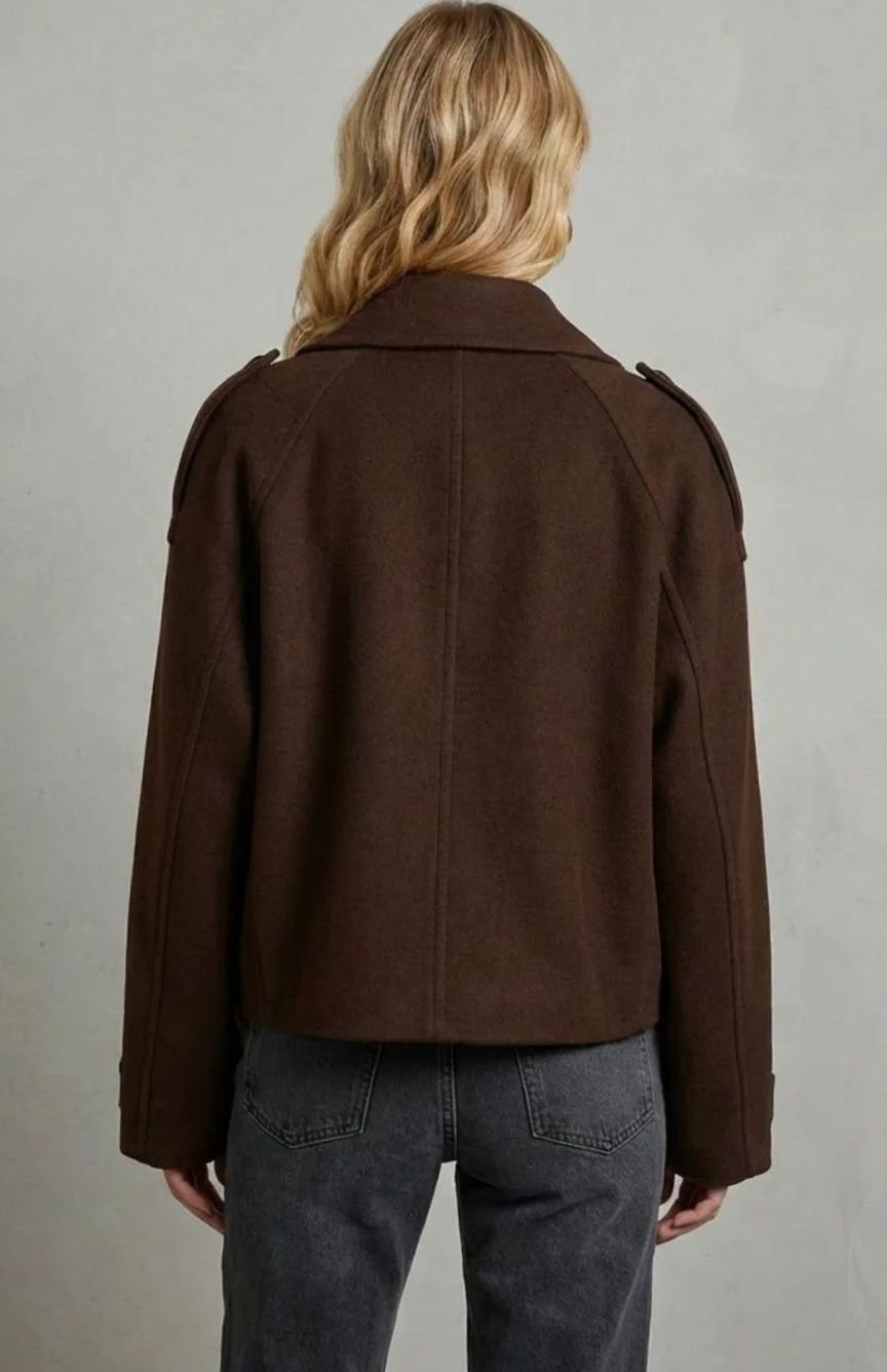 Women's Cropped Double-Breasted Wool Coat Pea Coat