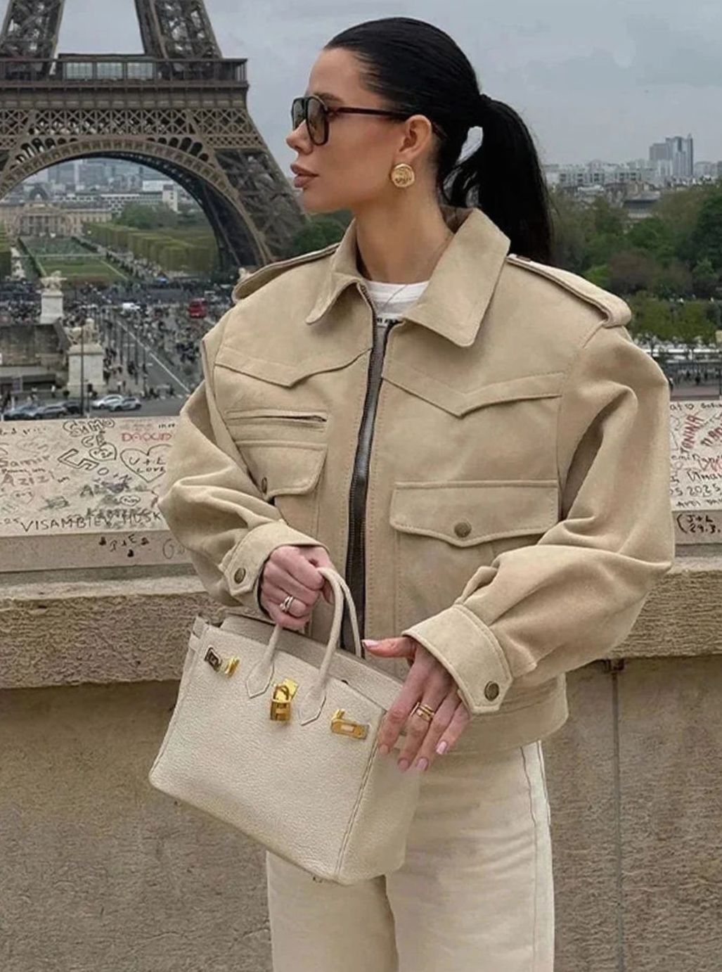 Women's Cropped Suede Trench Blazer Coat Lapel Collar - Light Brown