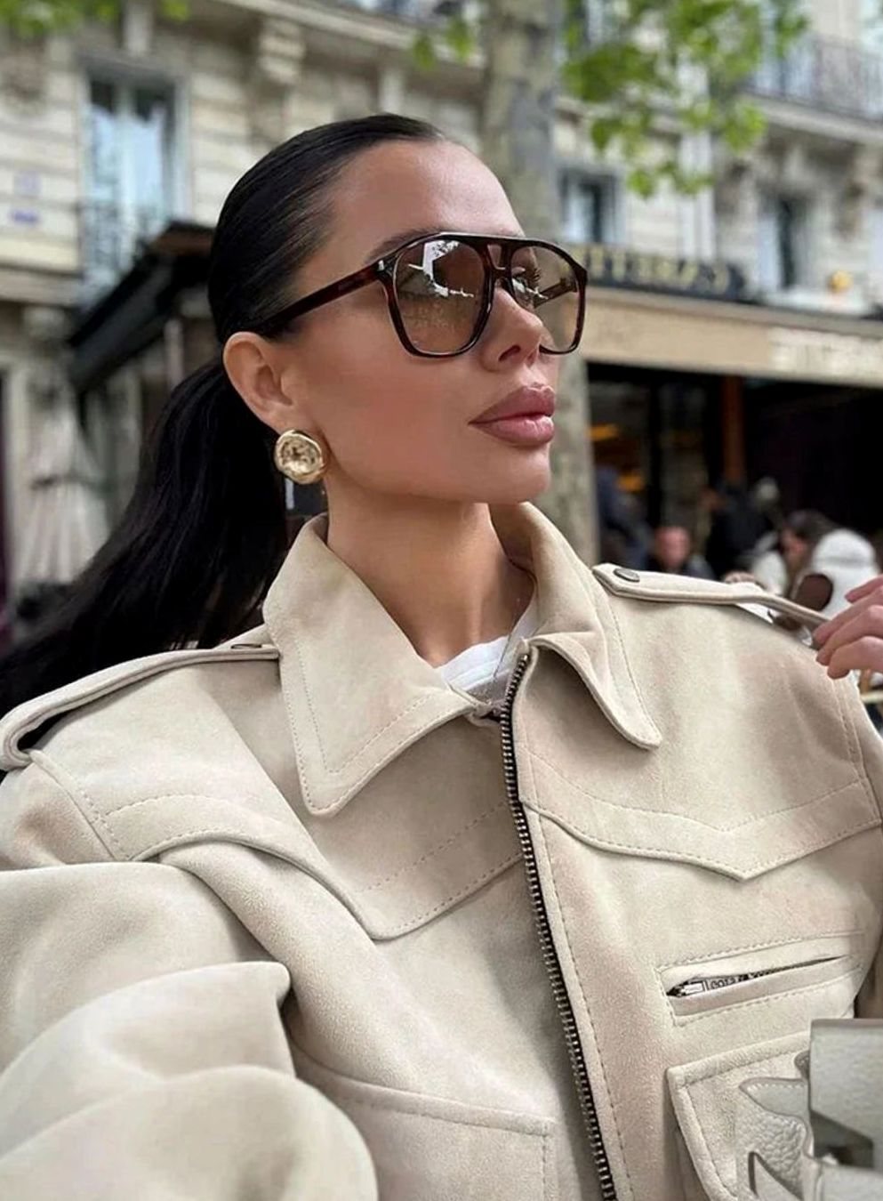 Women's Cropped Suede Trench Blazer Coat Lapel Collar