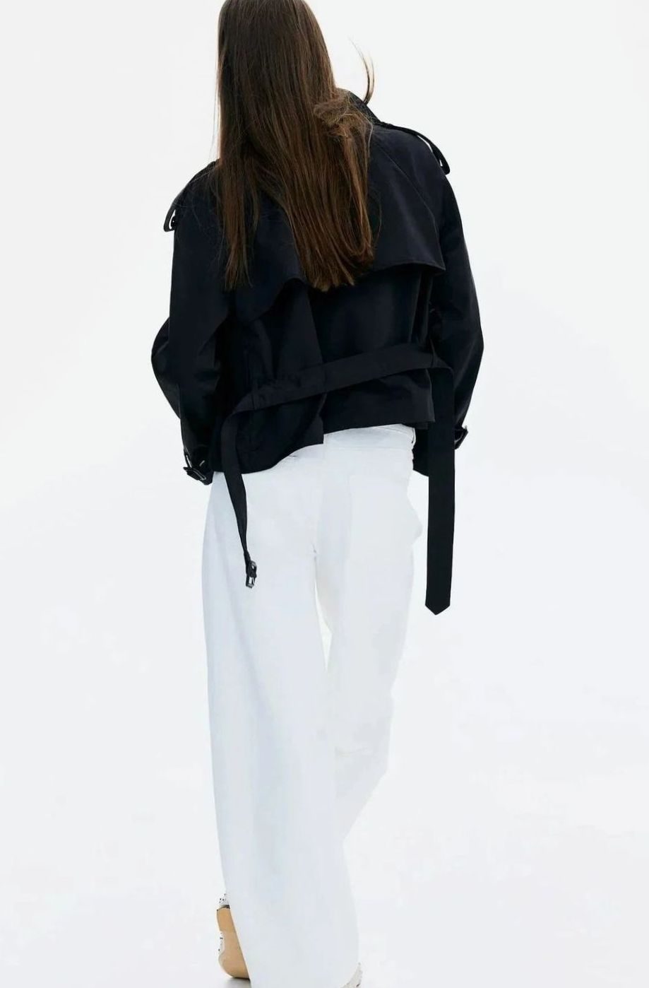 Women's Cropped Trench Coat High-Neck Belted Double-Breasted Jacket
