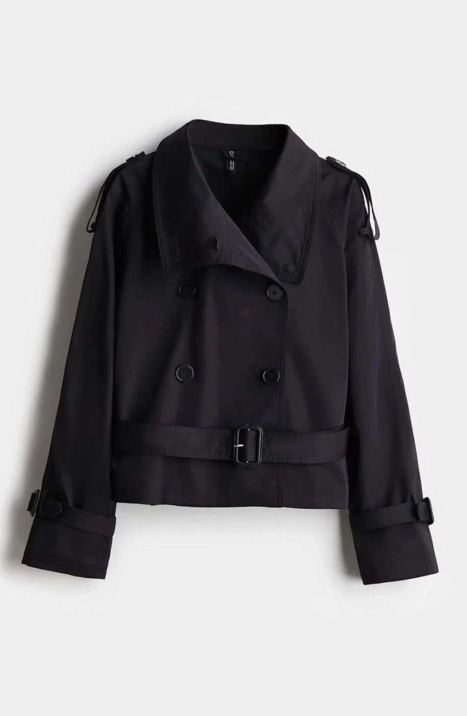 Women's Cropped Trench Coat High-Neck Belted Double-Breasted Jacket