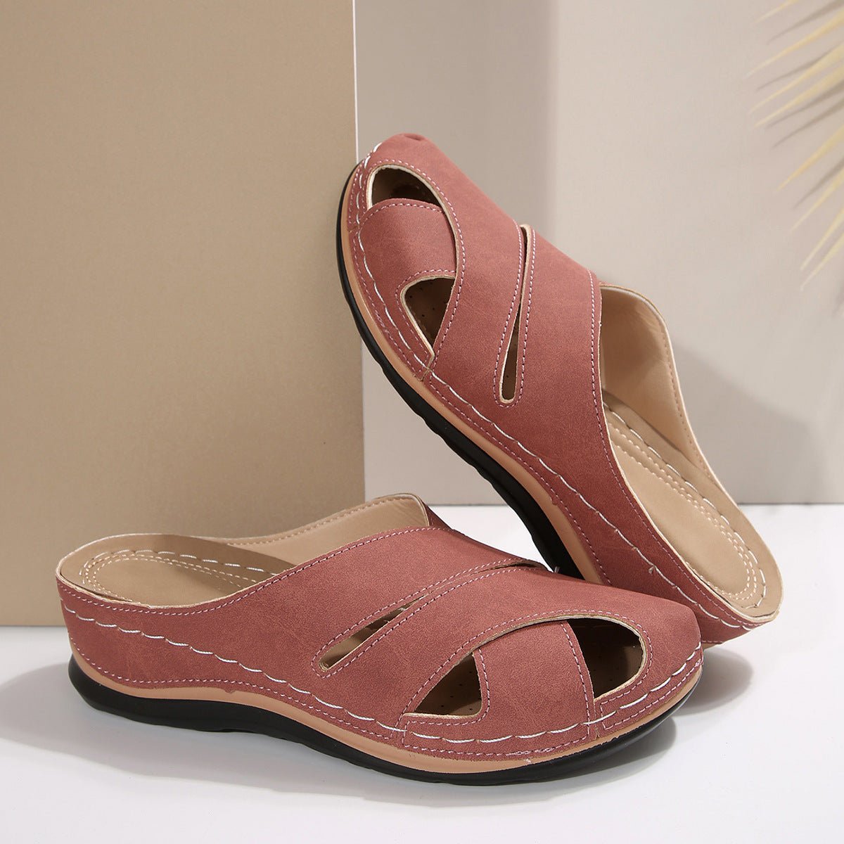 Women's Cushioned Slip-On Open-Toe Comfort Mule Sandals - Pink