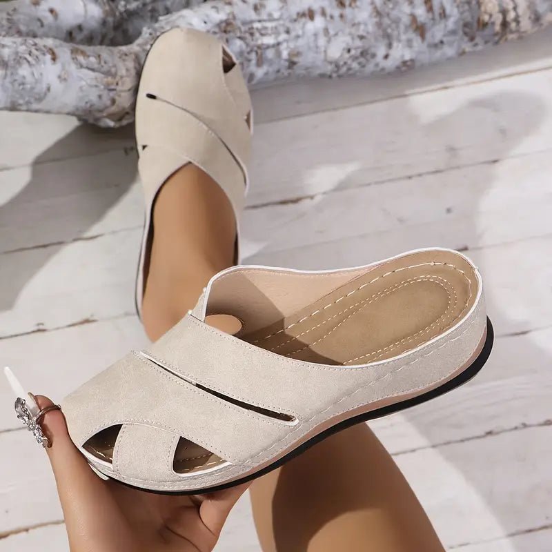 Women's Cushioned Slip-On Open-Toe Comfort Mule Sandals - Beige