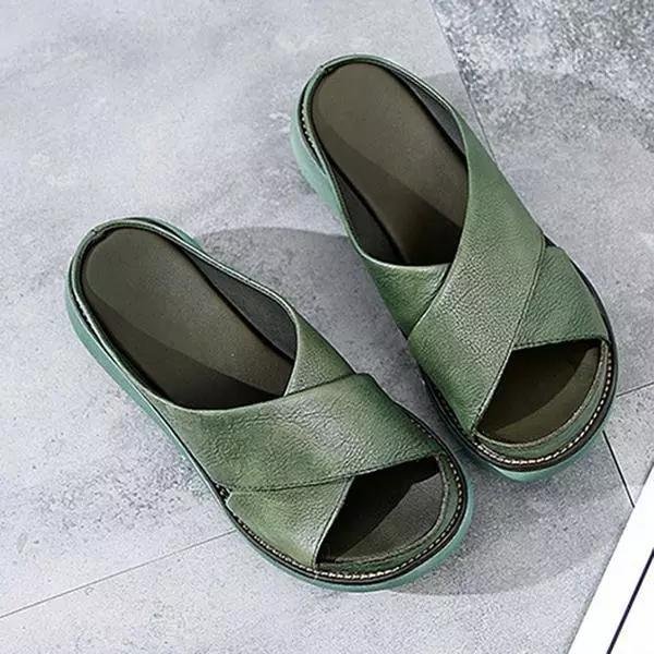 Women's Cushioned X-Strap Slip-On Flat Sandals - Green