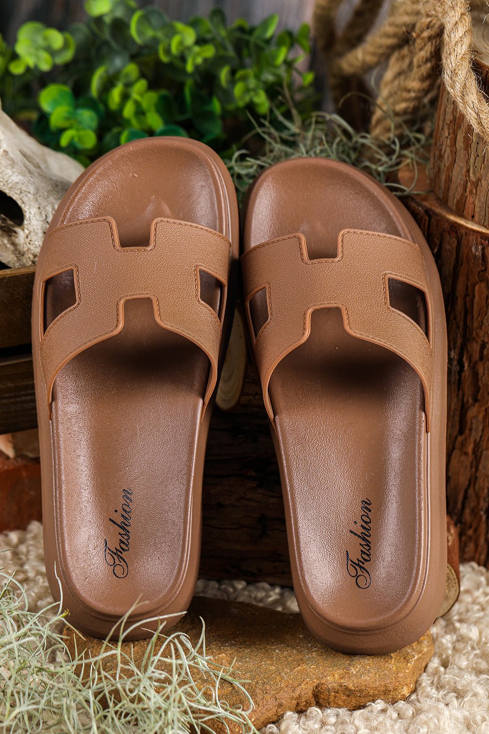 Women's Cut-Out H-Strap Flatform Slip-On Slides