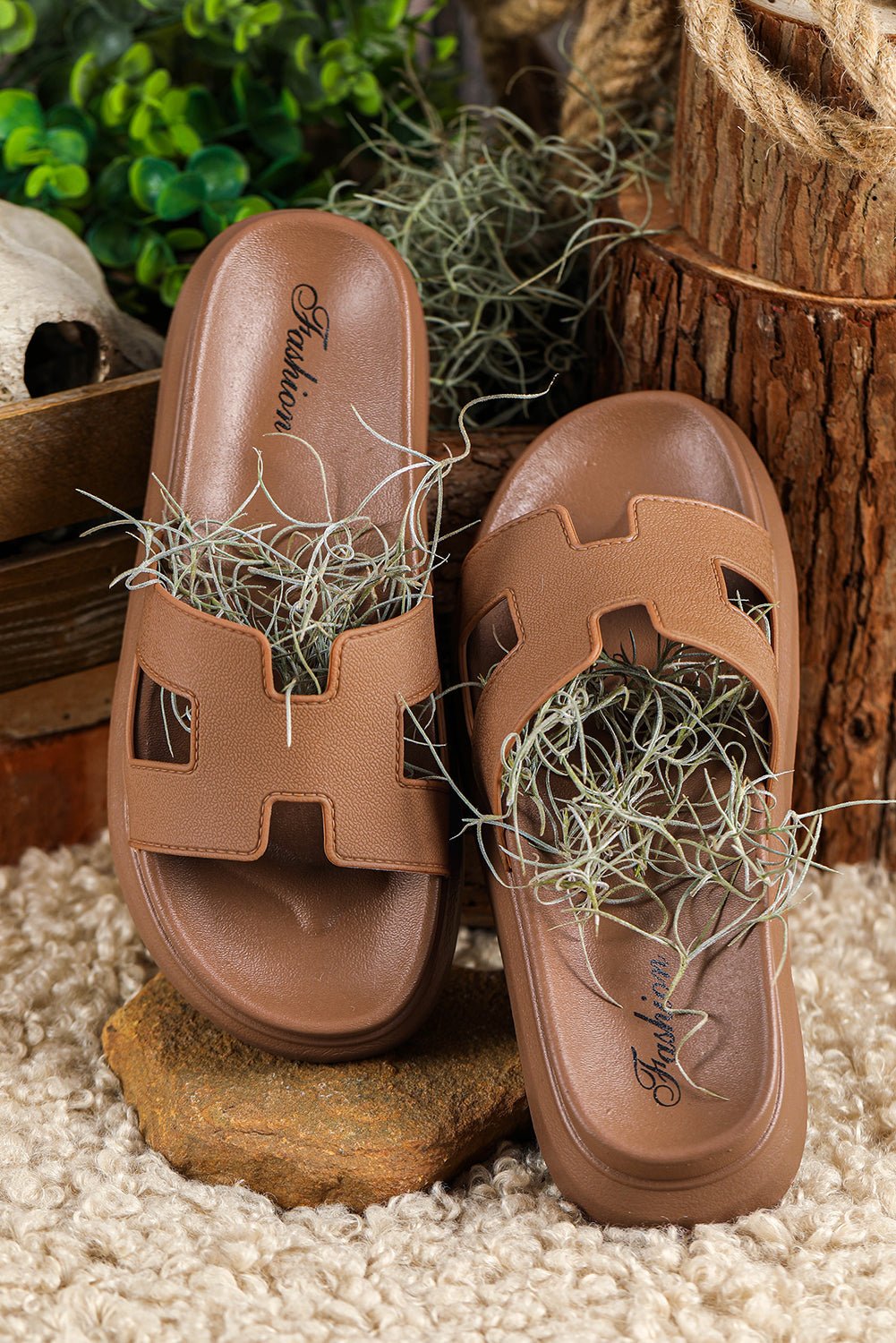 Women's Cut-Out H-Strap Flatform Slip-On Slides