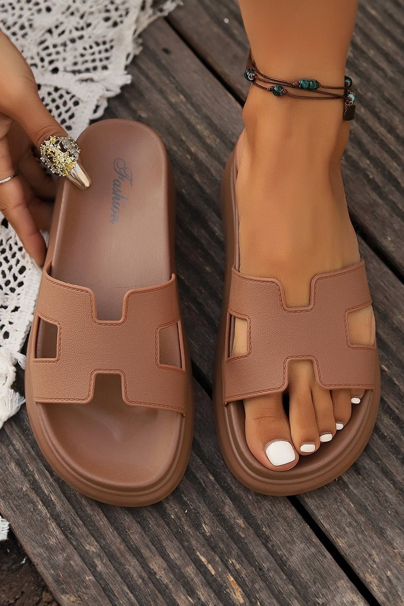 Women's Cut-Out H-Strap Platform Comfortable Sandals Slip-On Slides