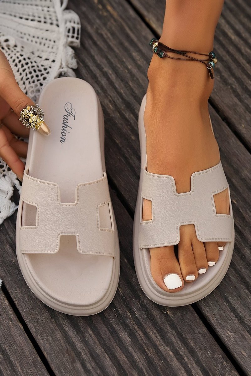 Women's Cut-Out H-Strap Platform Comfortable Sandals Slip-On Slides