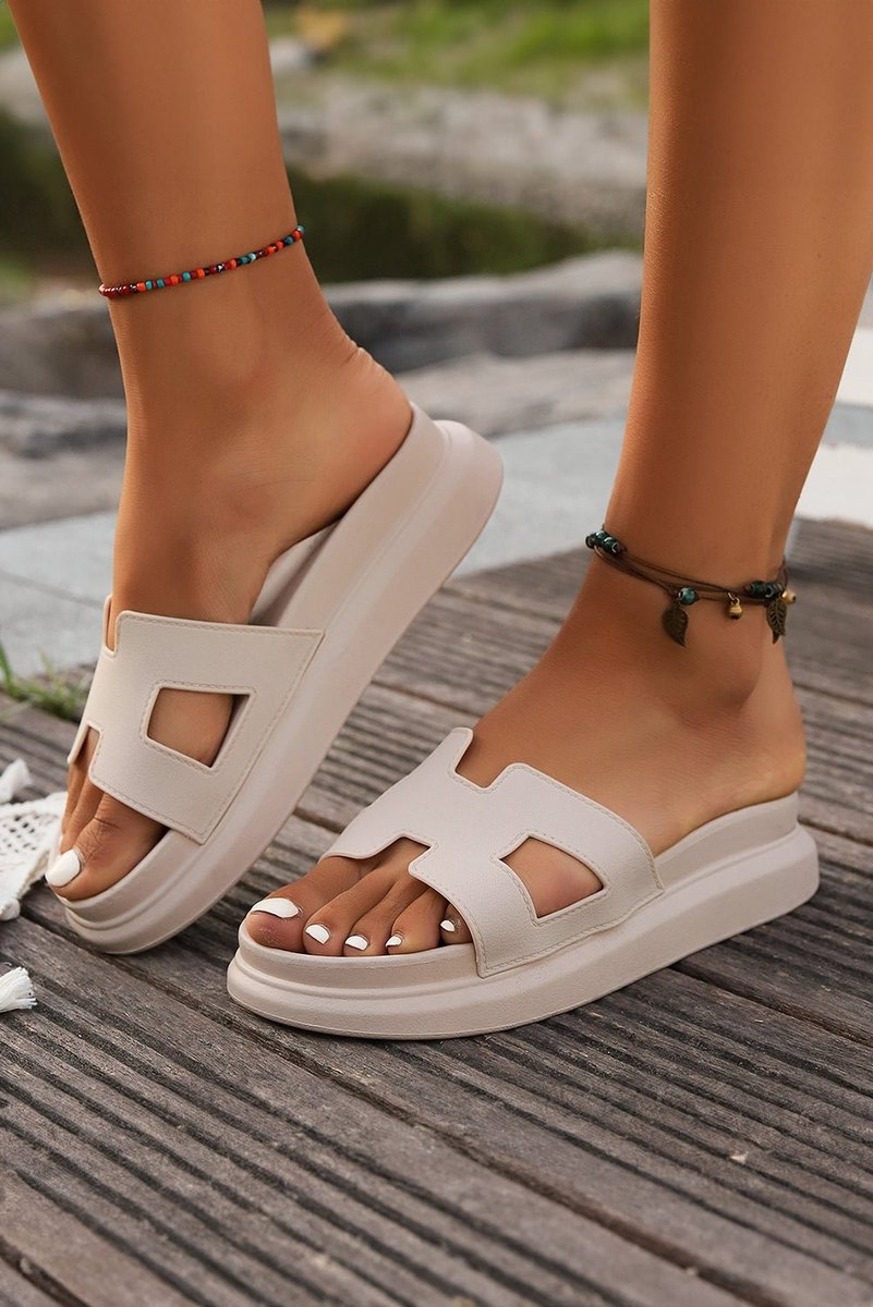 Women's Cut-Out H-Strap Platform Comfortable Sandals Slip-On Slides