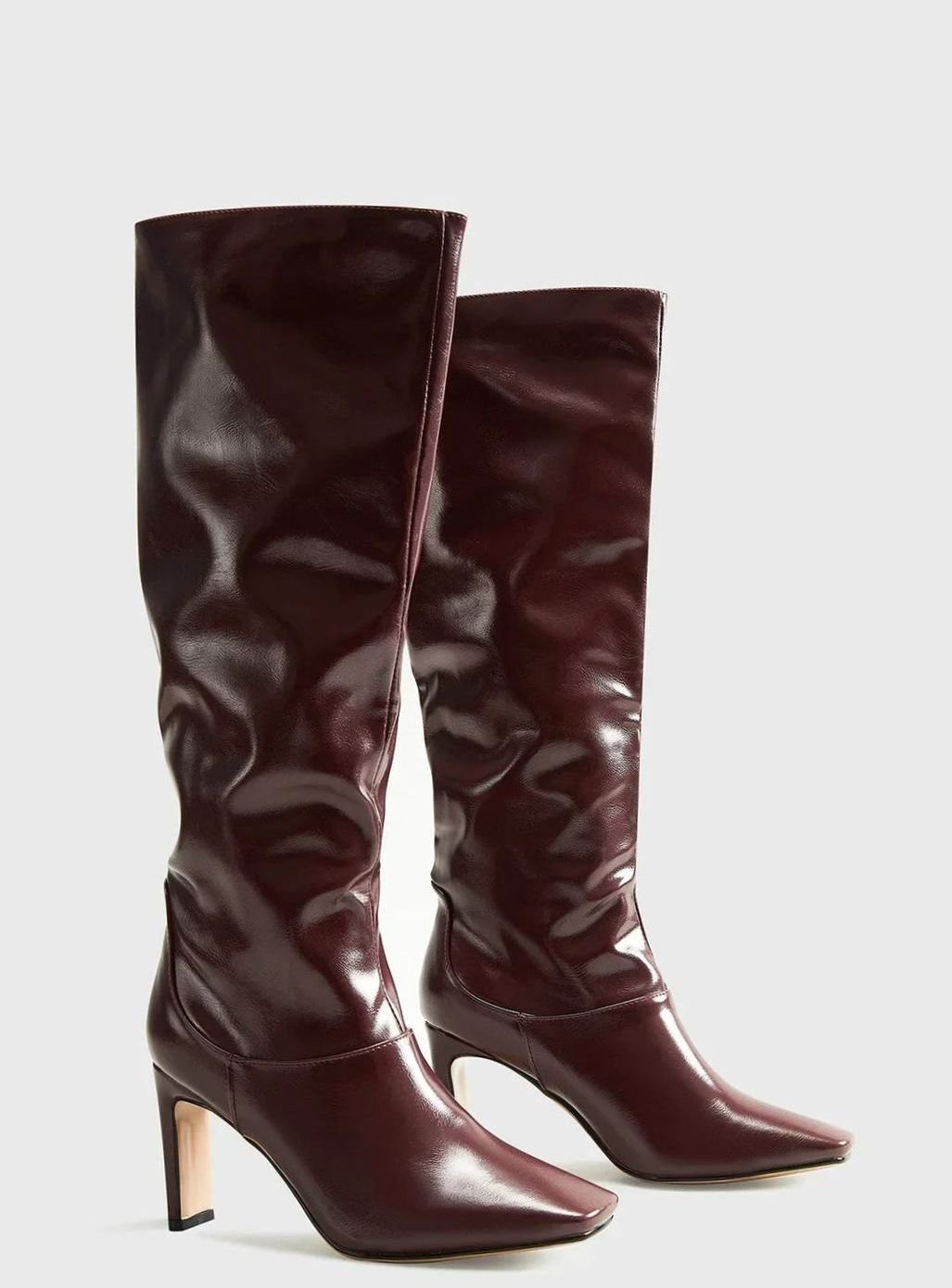 Women's Dark Brown Knee High Boots Square Toe Heeled