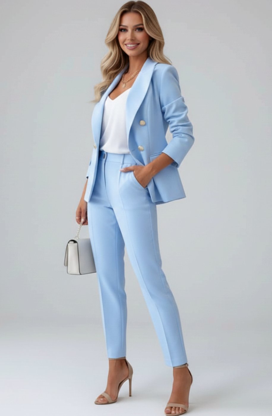 Women's Double-Breasted Blazer Trouser Suit Two-Piece Set