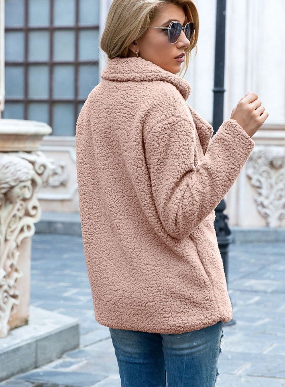 Women's Double-Breasted Faux Fur Teddy Coat Notched Lapel
