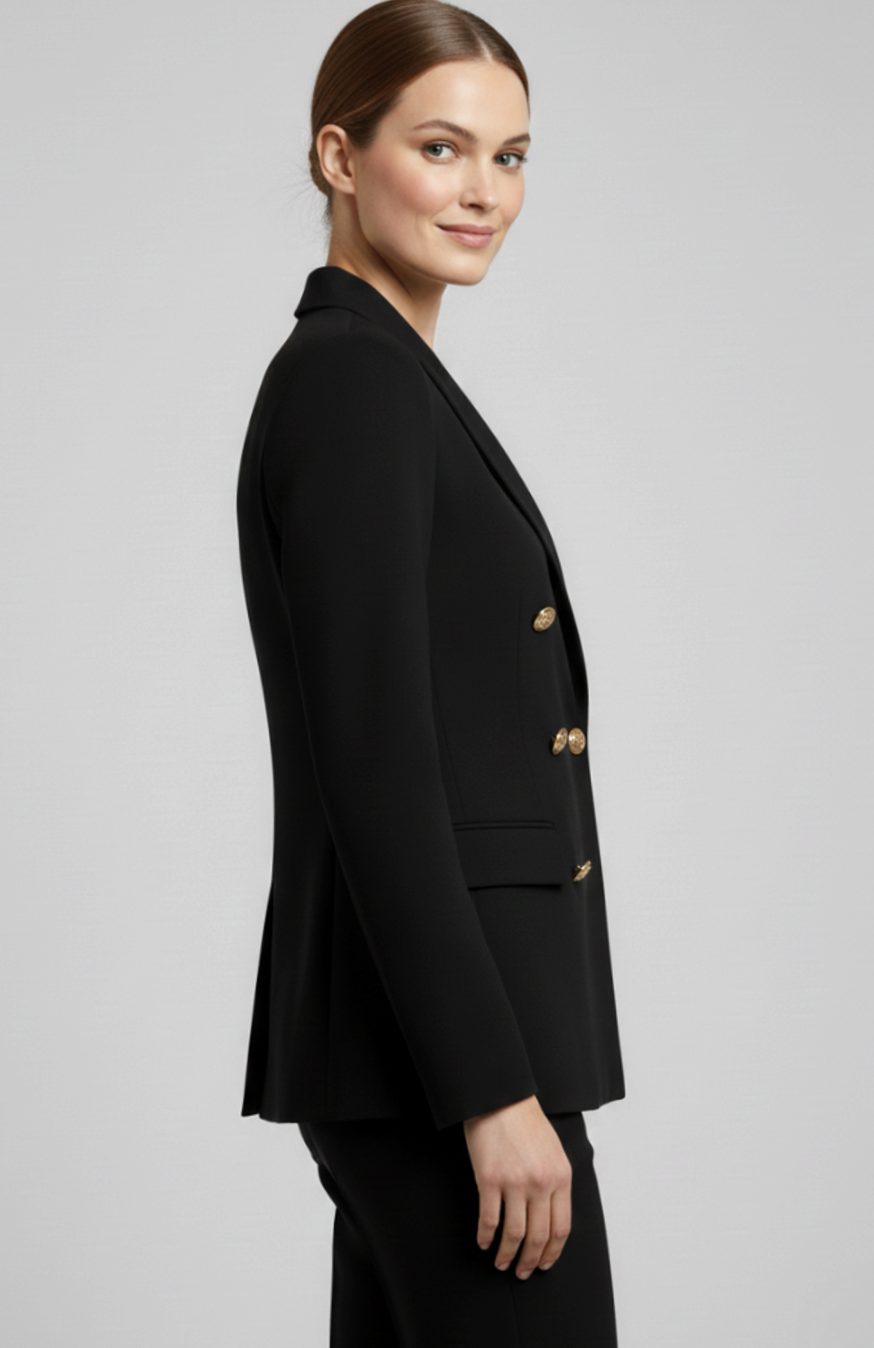 Women's Double-Breasted Gold-Button Tailored Blazer, Black