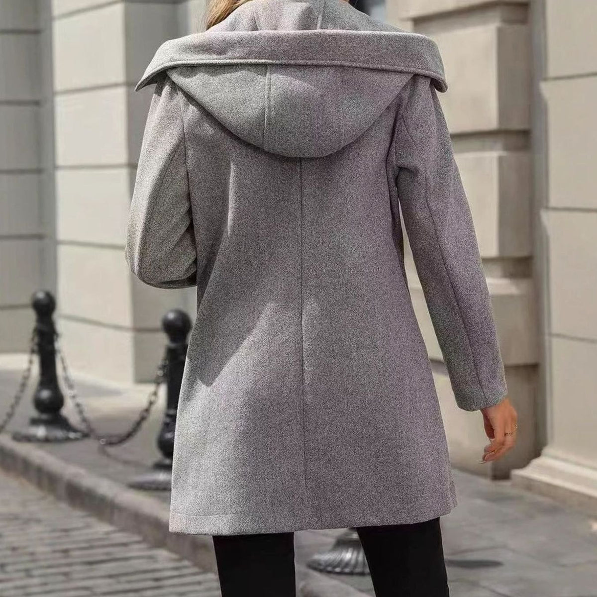 Women's Double-Breasted Lapel Wool Coat with Pockets