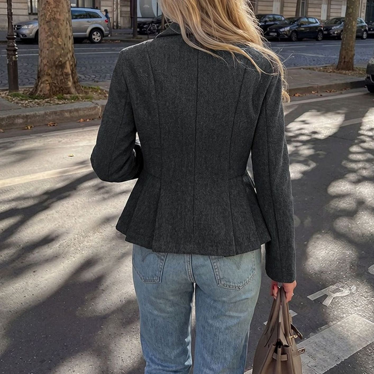 Women's Double-Breasted Peplum Blazer Long Sleeve Flap Pockets
