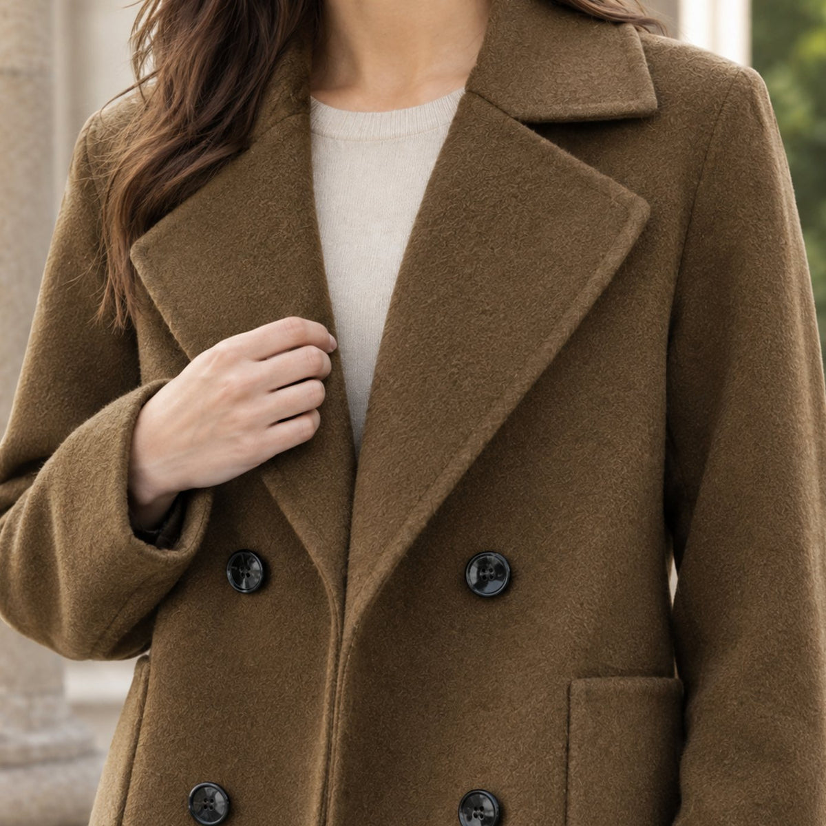 Women's Double-Breasted Relaxed-Fit Wool Coat