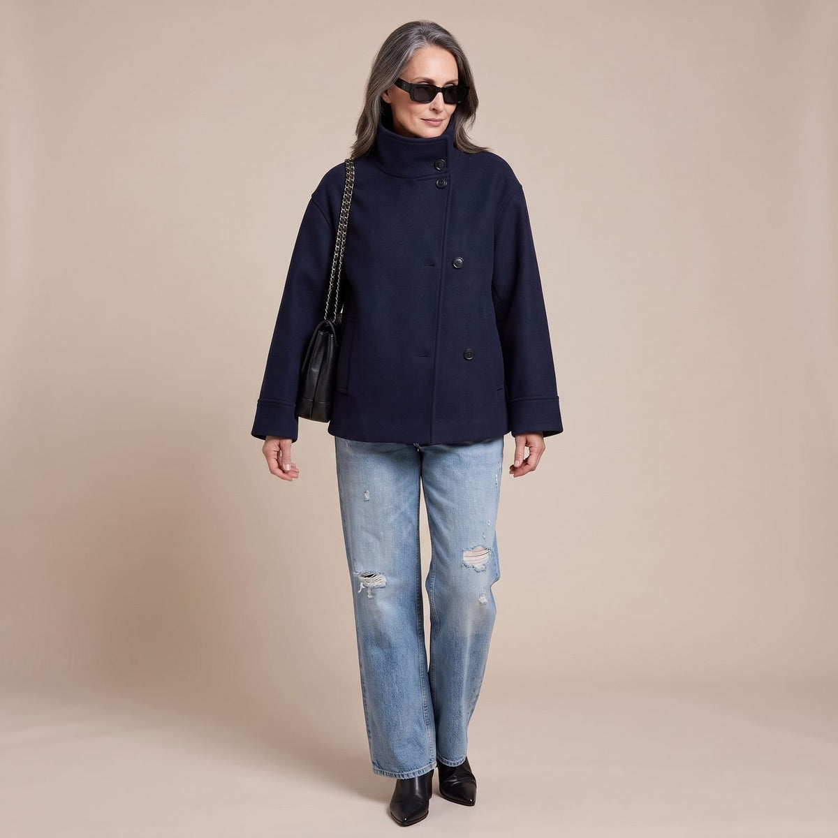 Women's Double-Breasted Wool-Blend Oversized Pea Coat
