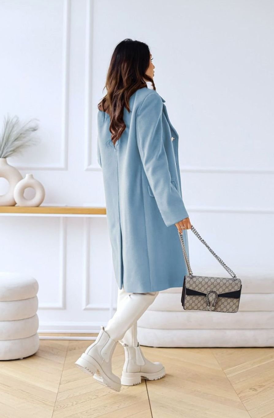 Women's Double Breasted Wool Coat Notch Lapel A-Line